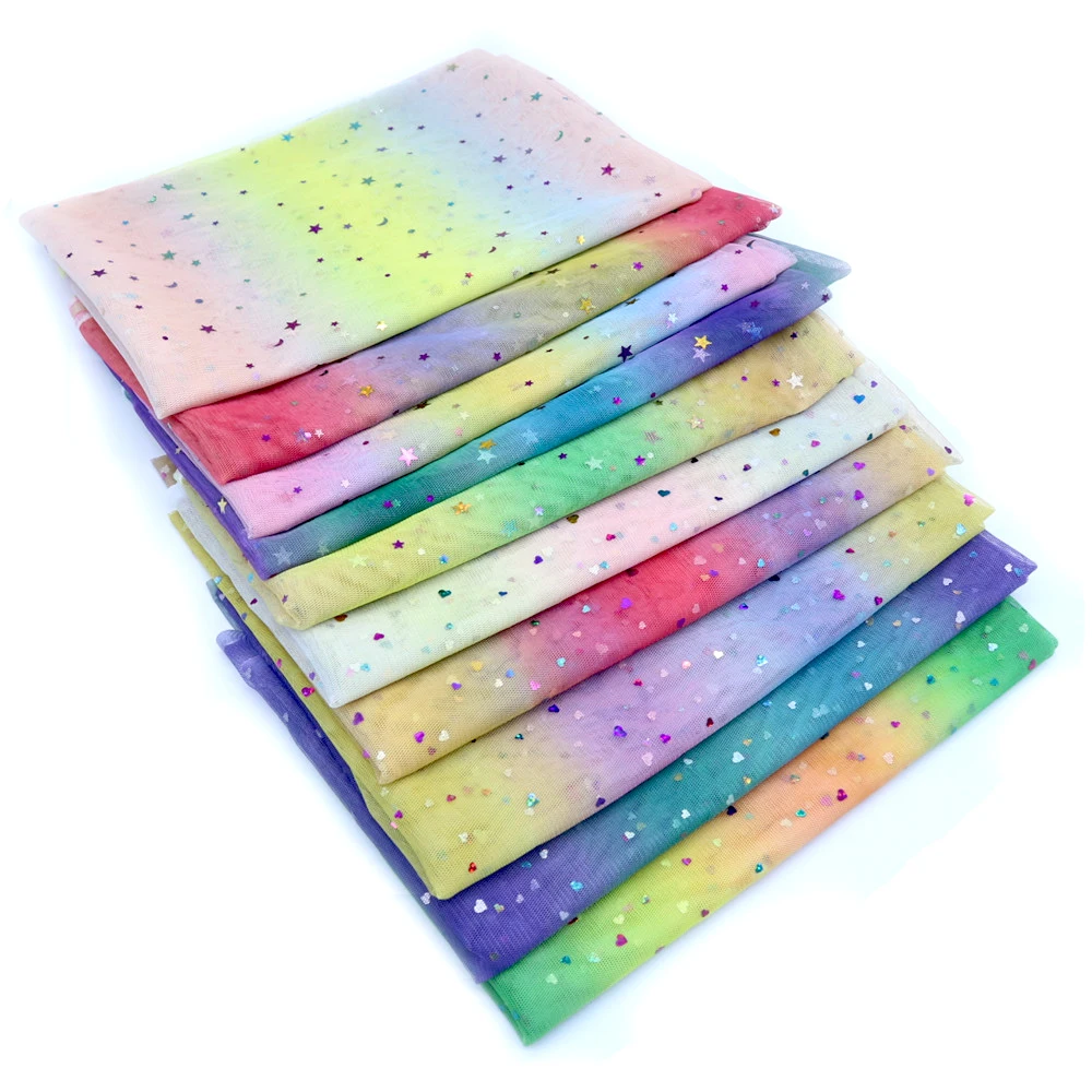 5m/lot 1.5m Width Rainbow Moon&star&love Heart Mesh Fabric Gauze Tulle Tissue Kids Tutu Dress Fabric DIY Sewing Accessories