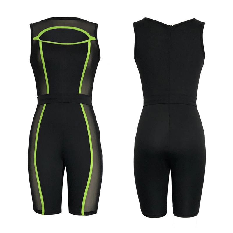 Sexy Women Sleeveless Mesh Patchwork Jumpsuit 2019 New See Through Bodysuit One-piece Cut Off Hole Rompers Beach Sports Playsuit | Женская