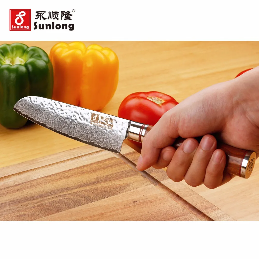 Sunlong Santoku 5 дюймов шеф повара ножи японский VG10 кованые Дамаск натуральный