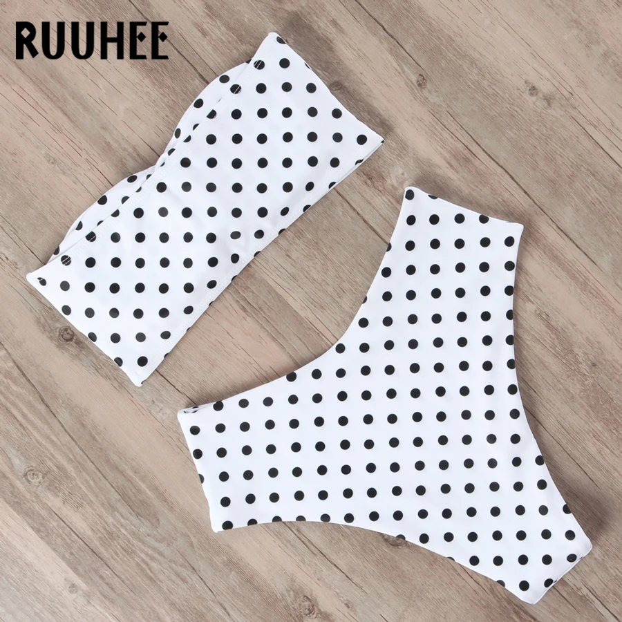RUUHEE, бикини,, купальник, женский, с принтом, высокая талия, бикини, набор, без бретелек, бандо, купальник, женская пляжная одежда, бикини