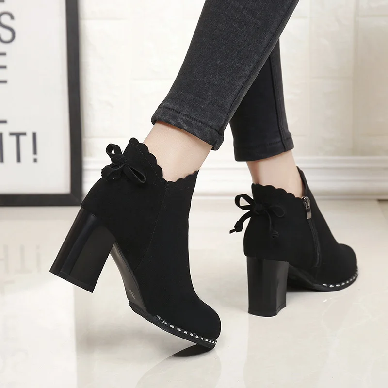 vintage Autumn Ankle Boots Fashion High Heel Shoes Women Chunky Heels Back Zipper Female Plus Size Short Boot For Laides Botas | Обувь
