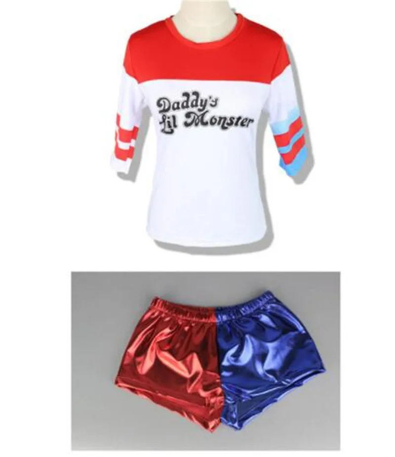 Shorts Tshirt Высококачественный костюм для косплея отряд самоубийц Харли Квинн футболка шорты Бэтмен Джокер Daddy's Lil монстр клоун принт Косплей - Цвет: Shorts Tshirt