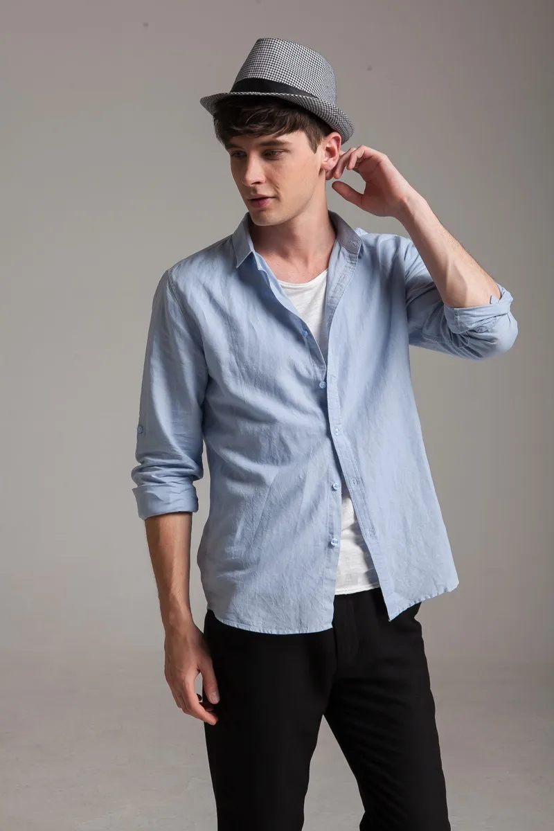 Slim fit Мужская льняная рубашка с длинными рукавами прямой воротник летние повседневные рубашки мужские белые хлопковые льняные рубашки для мужчин m-xxxl