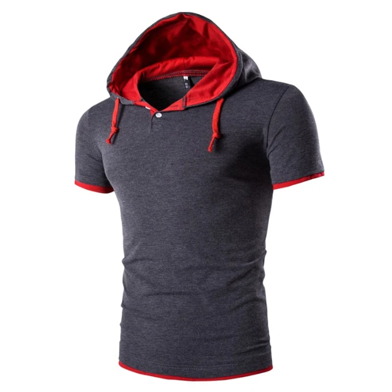 

WSGYJ Polo Shirt Men 2019 Fashion Casual Hooded Short Sleeve Polo Shirts Cotton Slim Contrast Color Men Clothing