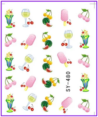 6 упак./лот блестящая наклейка на воду для ногтевого дизайна ногтей фруктовый