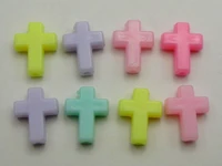 100 mixed pastel color acrylic cross beads charms 16x12mm