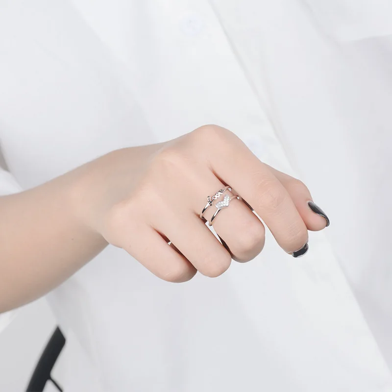 2019100% модные украшения двухслойная любовь сердце кубический циркон кольцо размер