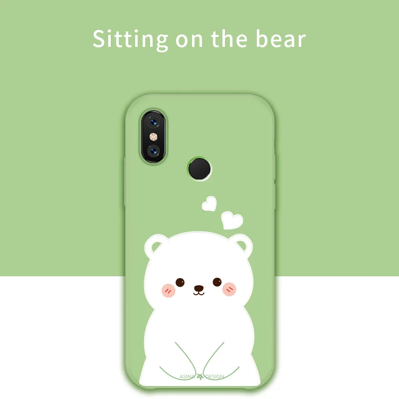 Satting bear Жидкий силиконовый чехол для Xiao mi Red mi Note 7, однотонный бампер с милыми мультяшными котами для Xiaomi mi 8 9, Fundas Coque Capas - Цвет: Satting bear