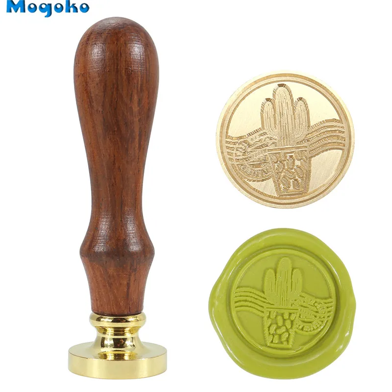 1x Cactus 1 Mogoko воск печать штамп ретро дерево классический уплотнение воск печать, штемпели декоративный старинный штамп розмарин/Лаванда/лист монстера/Кактус - Цвет: 1x Cactus 1