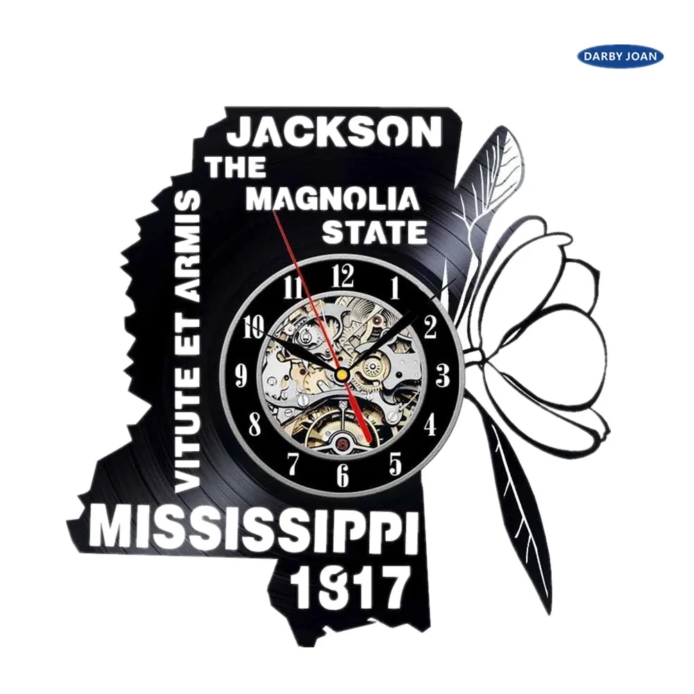 будильник Миссисипи Подарок США Штаты Городской Виниловая Пластинка Настенные