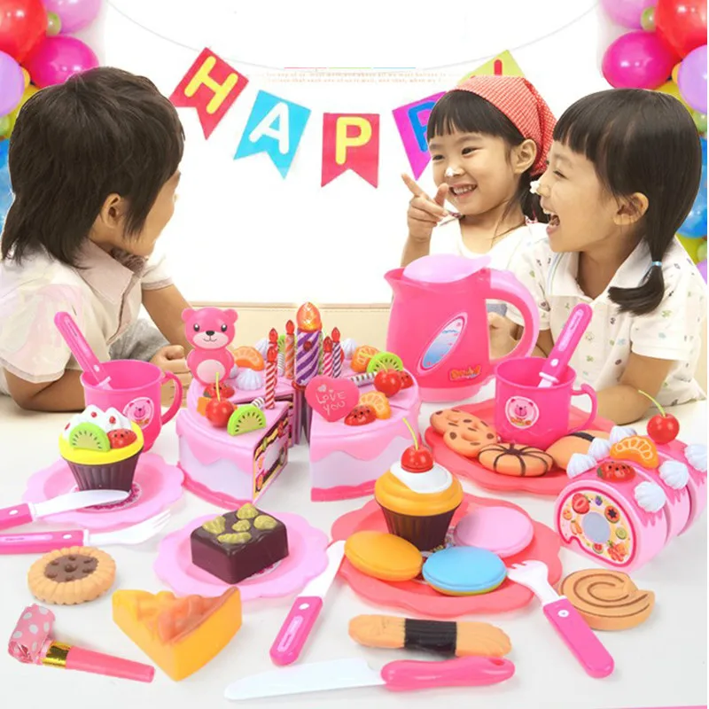 

38-80pcs Kitchen Toys Cake Food DIY Pretend Play Fruit Cutting Birthday Toys for Children Wood Educational Baby Kids Gift