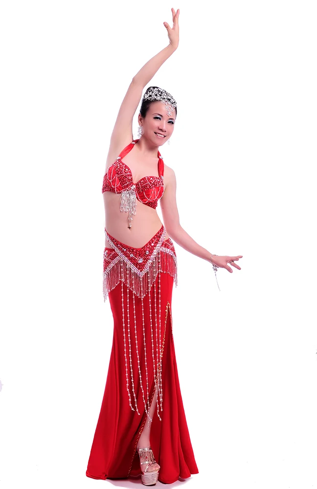 Бюстгальтер из бисера пояс и макси-юбка женский сексуальный костюм для танца