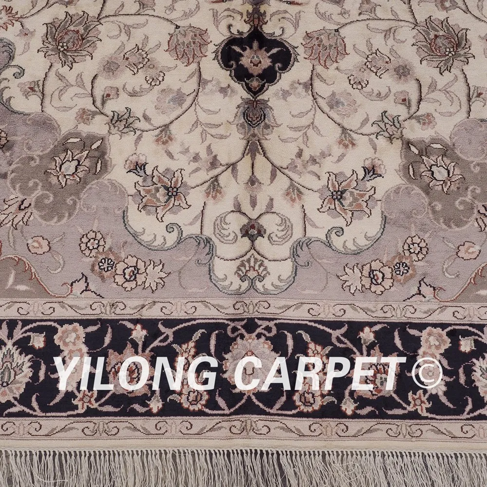 YILONG 4 'x 6' Тебриз шелковый ковер черный и бежевый ручной работы изысканный