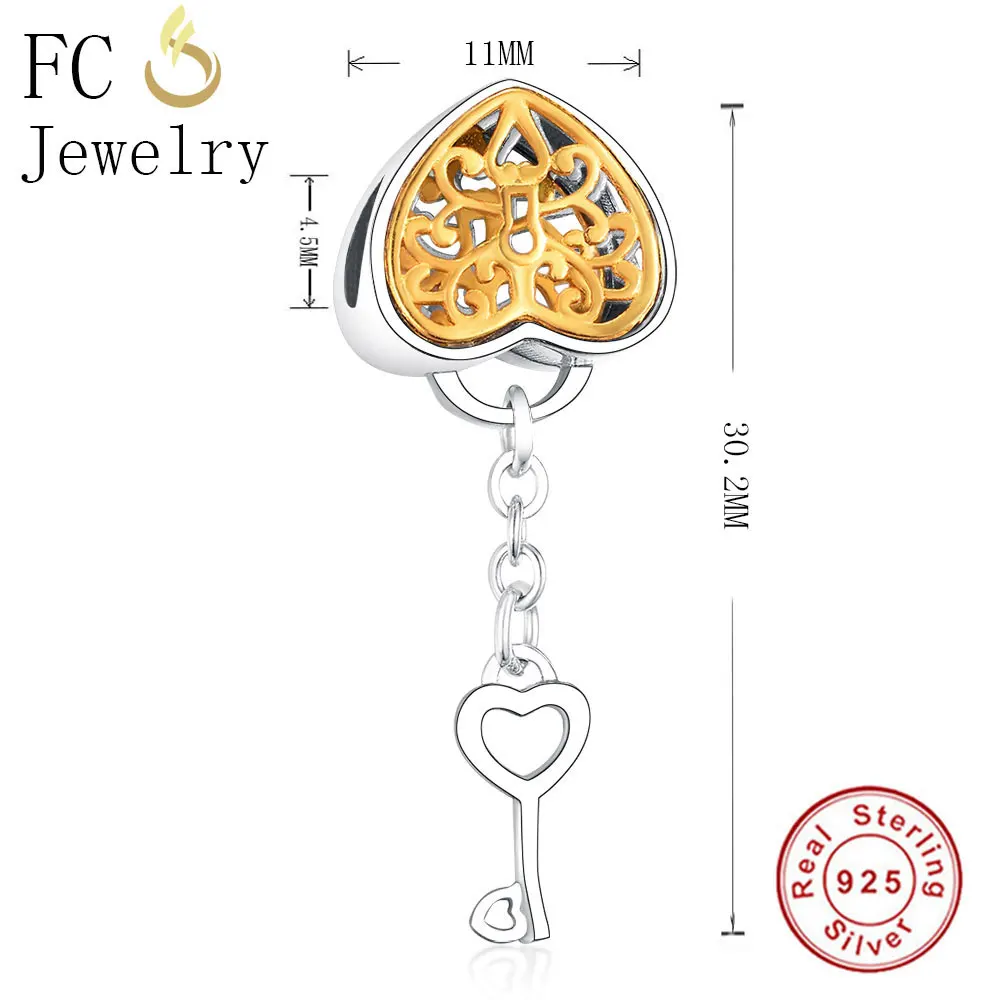 

Golden Love Heart Lock and Key Charm Bead Silver 925 European Fit Original Charms Bracelet DIY WOmen Jewelry Making Gift