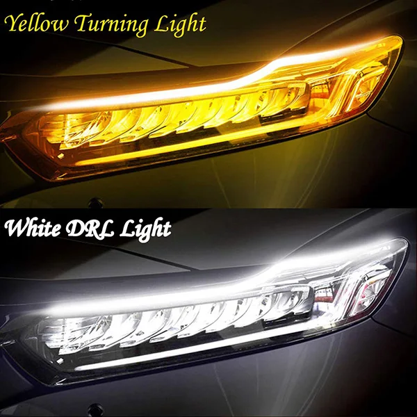 White-Yellow AUTBIC поворотник DRL светодиодный дневные ходовые огни Гибкая автомобильная светодиодная лента 12В аксессуары для стайлинга автомобилей - Цвет: White-Yellow