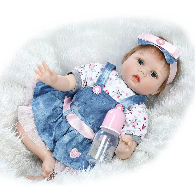 55 см NPK Reborn Baby Doll Силиконовые Куклы джинсовая юбка Моделирование малыши могут