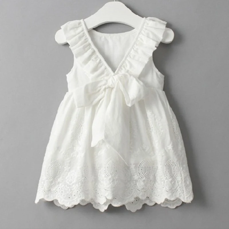 Lace Beach Girls Dress White Halter Hollow Party Backless Dresses For Vintage Toddler Clothes 2 3 4 5 6 7 8 9 years | Детская одежда и