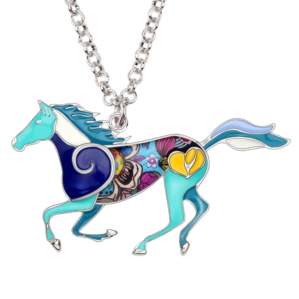 Bonsny Statement Enamel Alloy Running Horse Necklace Pendant Chain Choker Fashion Animal Jewelry For Women Girls Teens Accessory | Украшения