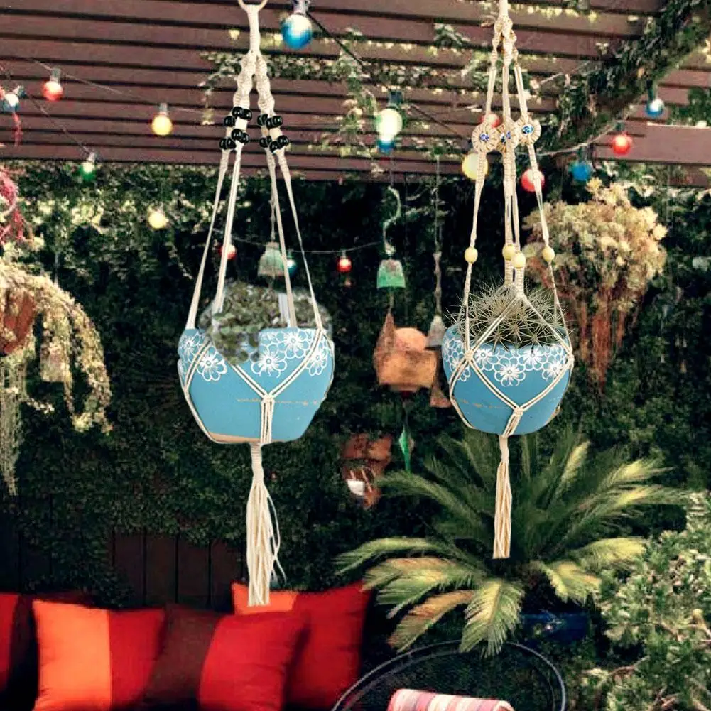 Boho натуральная подвесная корзина льняная веревка Настенная сумка цветочный