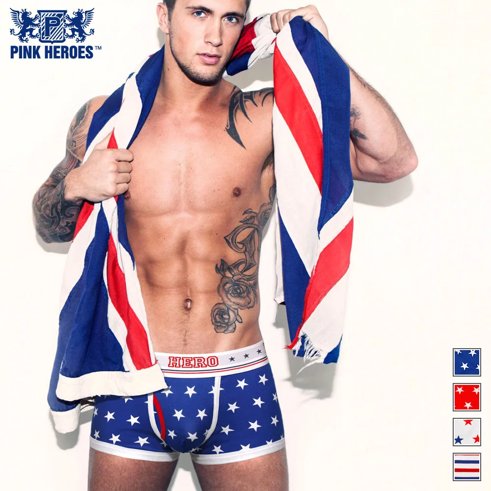 

Pink Hero Brand Men Underpants Cotton Fade Stripe Printing Stars Boxer Pants Sexy Underwear Men Boxers Shorts Cueca Calzoncillos