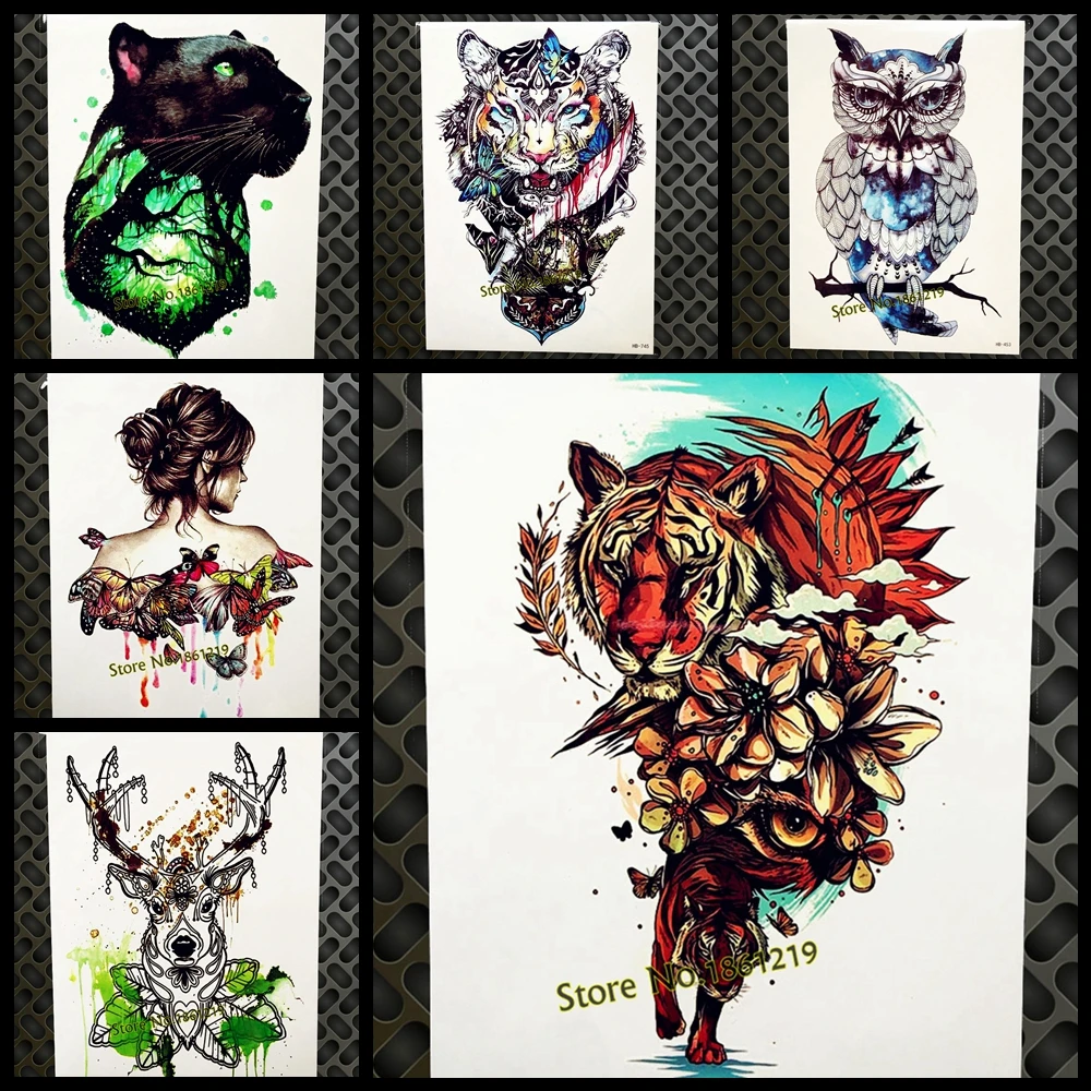 

Distinctive Flash Temporary Tattoo Rise Wild Tiger Flower Arm Tatoo For Men Women Body Art Waterproof Fake Henna Tattoo Stickers
