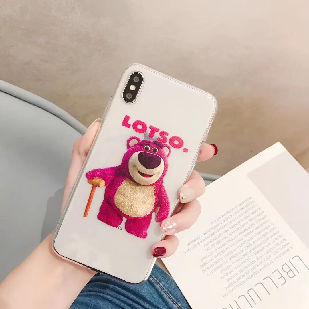 Милый чехол для телефона с рисунком лотсо клубники медведь Apple iPhone X XS Max Xr 8 7 6 6s Plus