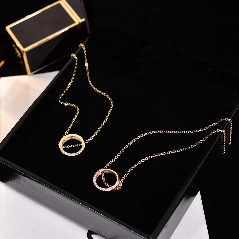 Ювелирное изделие из титановой стали YUN RUO круглое ожерелье с подвеской розового