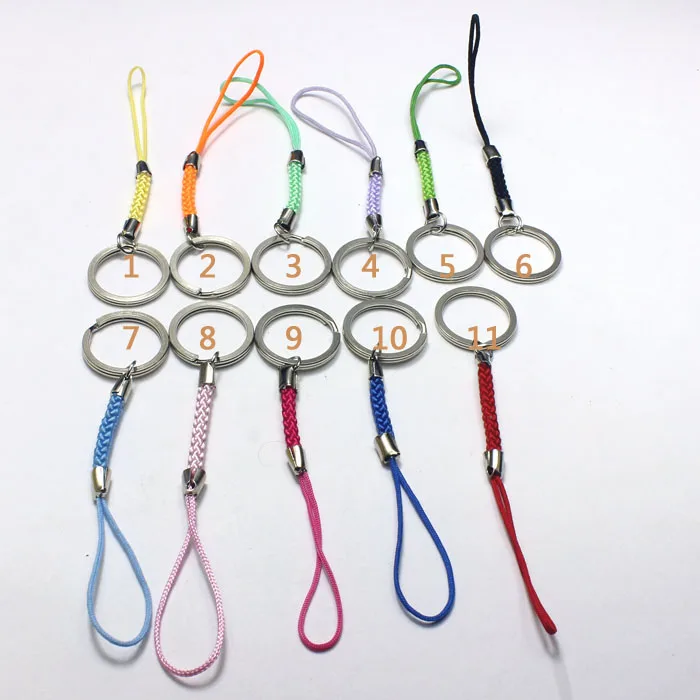 Colorful Braided Mobile Phone/Cellphone Straps/Strings With 25mm Rhodium Tone Key Chain Double Loops Jump Rings diy Accessories | Украшения