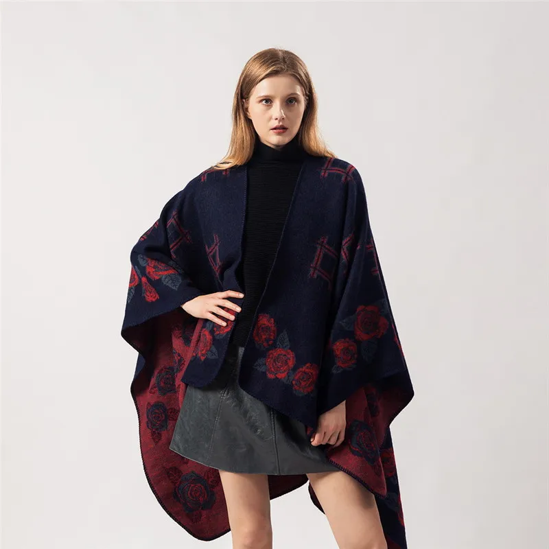 

2019 New Fashion Autumn Winter Warm Ponchos And Capes For Women Oversized Print Shawls Wraps Cashmere Pashmina Female Bufanda