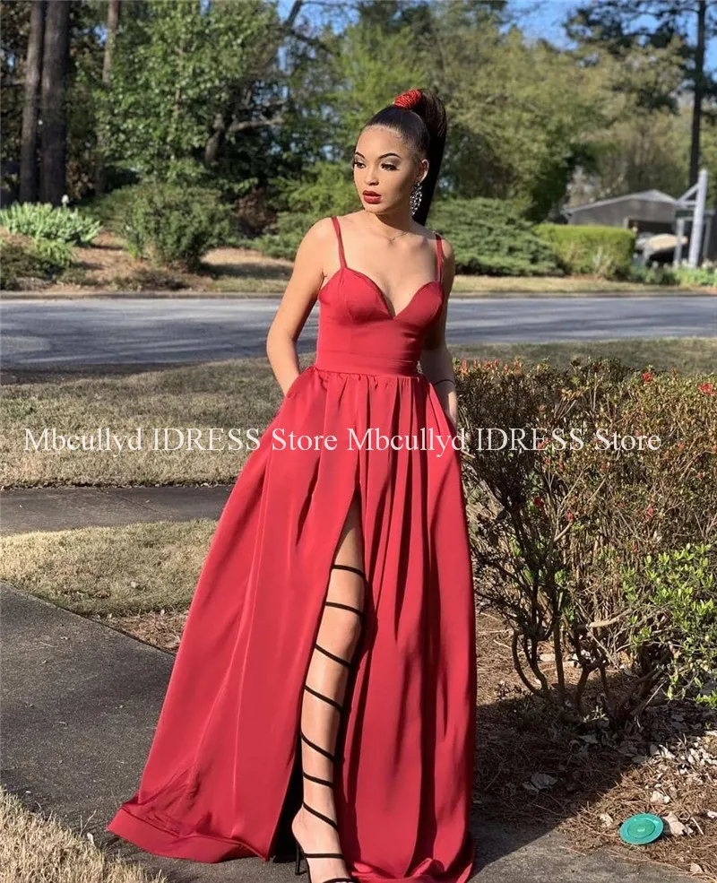 Великолепные красные платья для выпускного вечера 2019 с карманом атласное