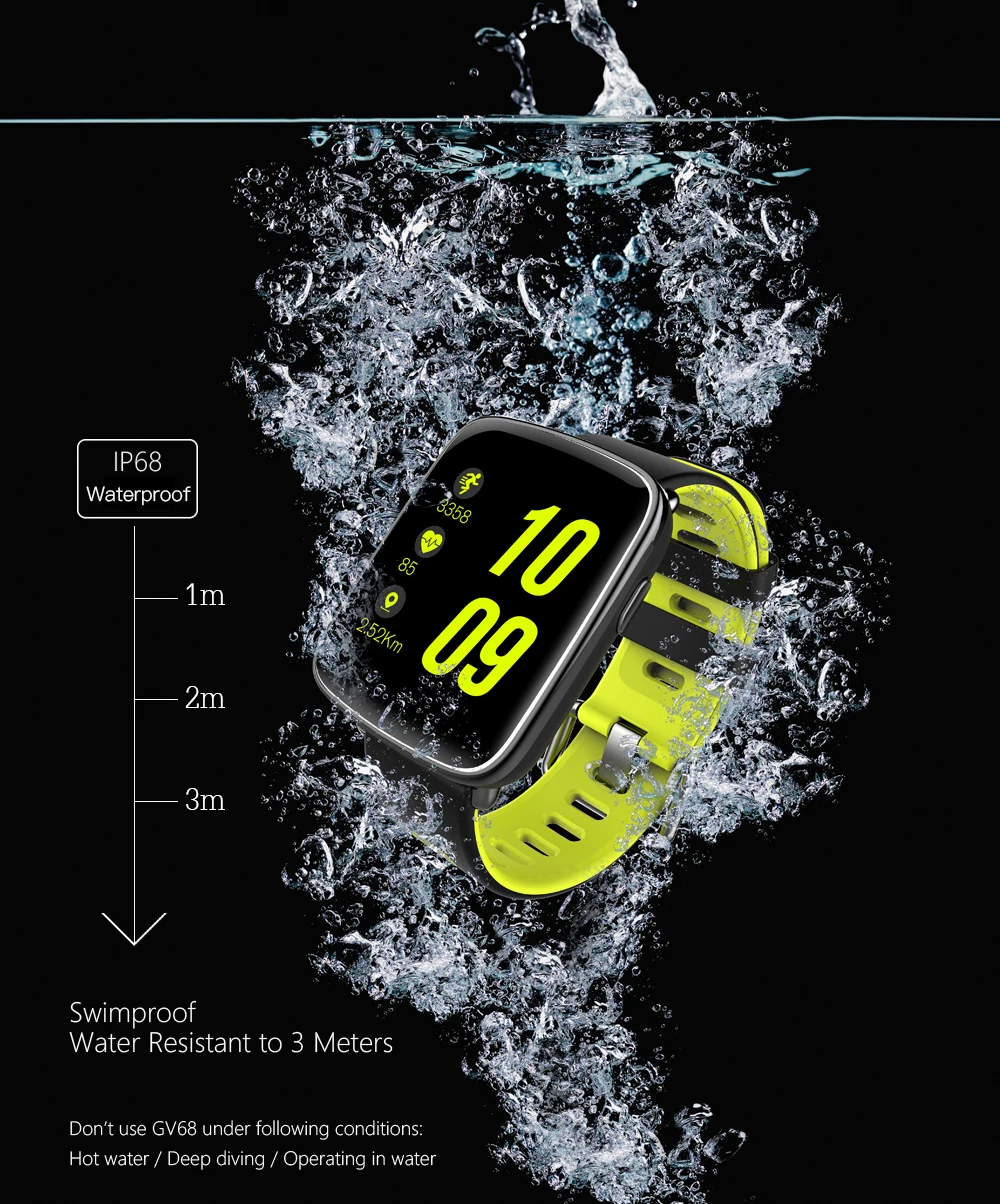 GV68 Smartwatch IP68 Водонепроницаемый Bluetooth 4,0 IOS и Android совместимый Heart Rate Monitor пульт дистанционного управления Камера шагомер gps часы Для женщин