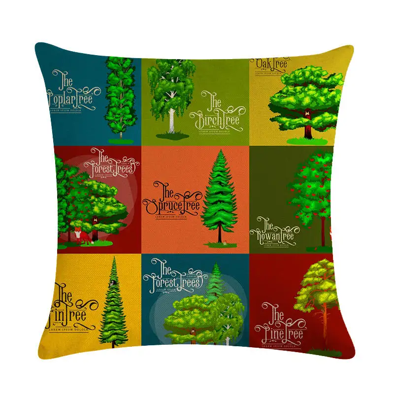 

Tree Cushion Cover Decorate Tropical plants Throw Pillow Cover Cotton Linen Home Decor 45x45cm Forest Pillowcase For Sofa