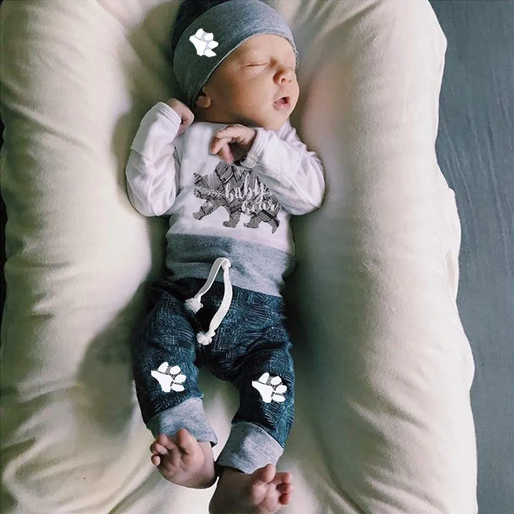 Одежда для новорожденных мальчиков roupa infantil комбинезон с надписью Bear + штаны