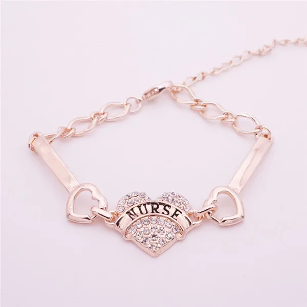 DIY медсестры браслеты с буквами Женские Серебряный горный хрусталь сердце