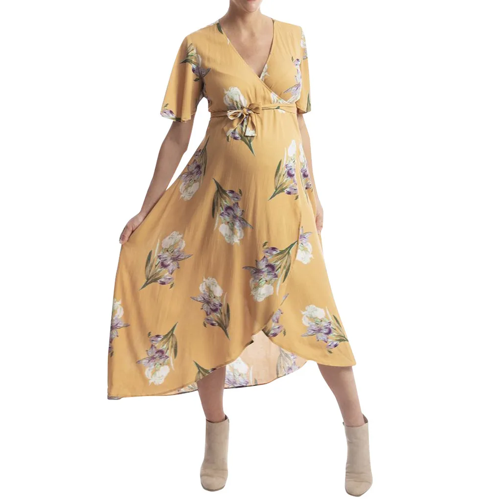 Летнее платье для беременных женщин с коротким рукавом цветочным принтом