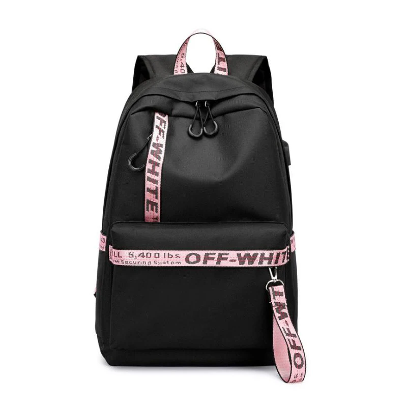 Black Pink Wobag, водонепроницаемый тканевый женский рюкзак с зарядкой через USB, повседневный школьный рюкзак с принтом, сумка для колледжа, для девочек и мальчиков, для ноутбука - Цвет: Black Pink