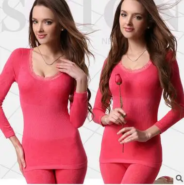 Watermelon red Модное антибактериальное нижнее белье, женское термобелье, топы+ штаны, Сексуальные облегающие зимние теплые подштанники для девушек - Цвет: Watermelon red