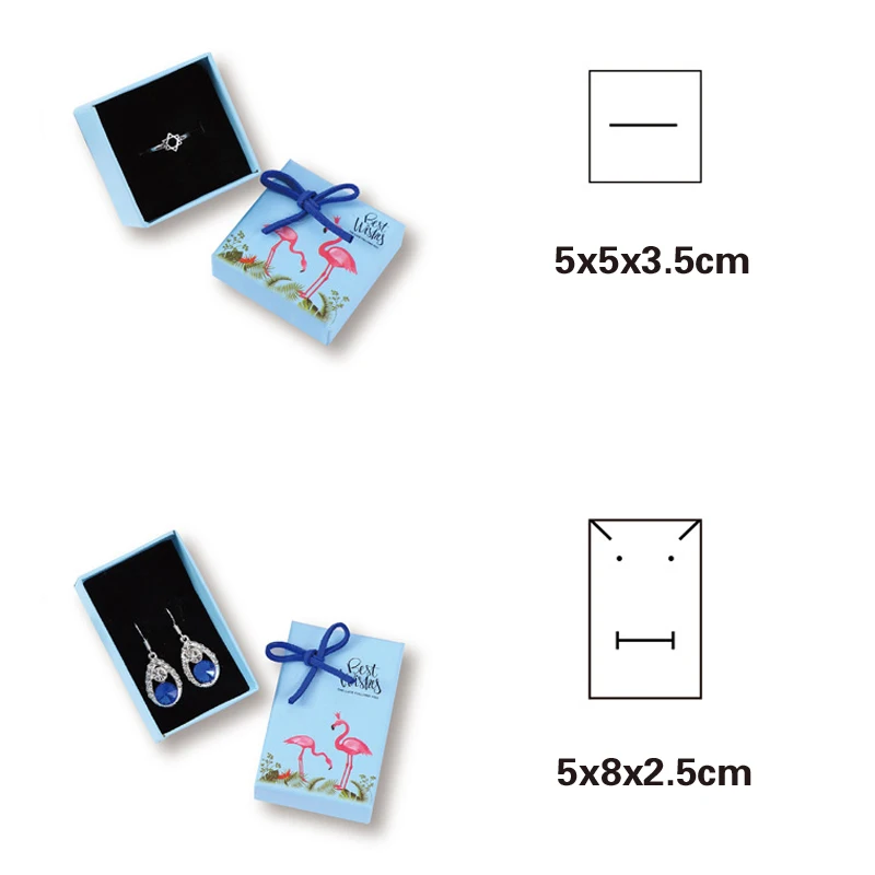 

Pink Blue White Paper Jewelry Storage Boxes With Bow Ribbon Gift Packaging Boxes Pink Flamingo Print Wedding Jewelry Boxes