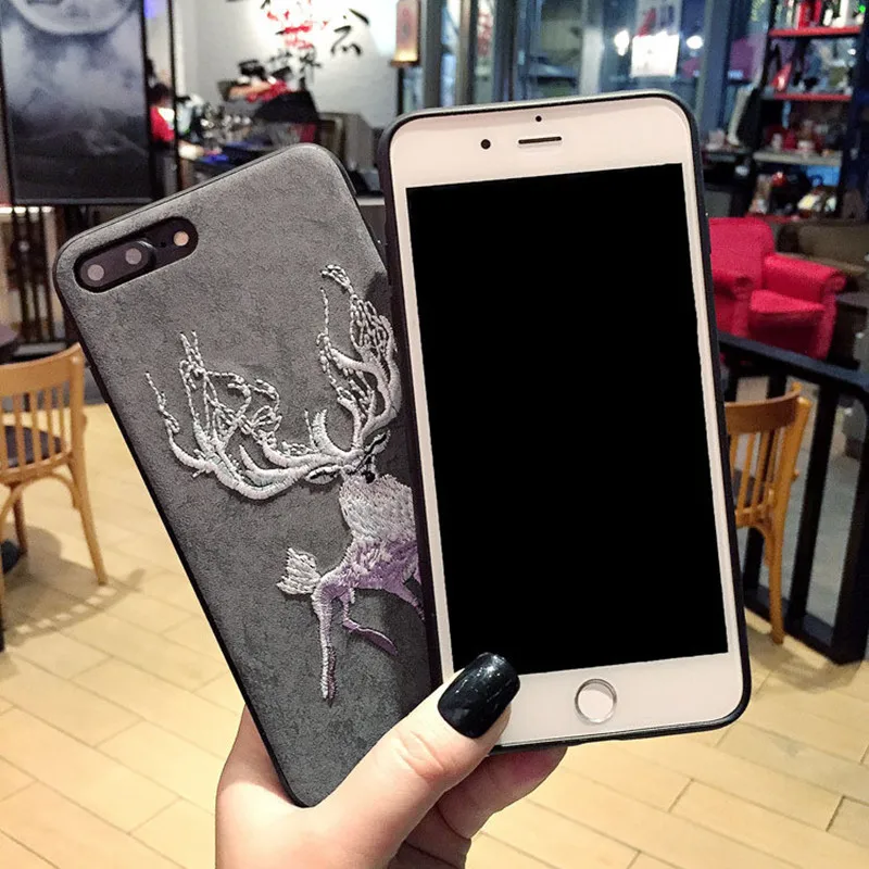 3D Вышивка кожаный чехол для телефона для iphone 6 6S 7 8 Plus Рождество Лось Олень Фламинго силиконовый чехол для iphone X XS чехол для MAX XR