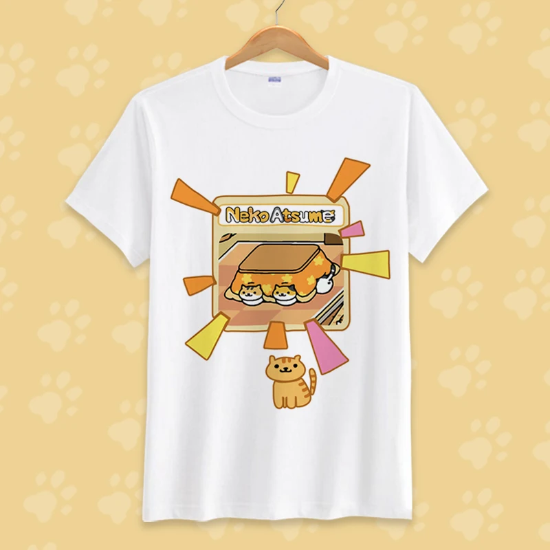 Новый милый Неко Atsume Косплей Футболка аниме футболка мужская женская летняя с
