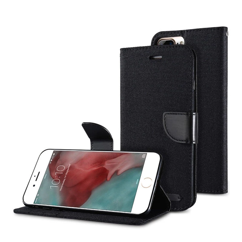 Black Kisscase кожаный чехол для iPhone X 8 7 6s 6 Plus прохладный ткань Стенд Wallet откидная крышка для Samsung Galaxy Note 8 S8 Plus S7 S6 Edge чехол на айфон 5s 5 SE чехол на айфон X 10 чехол на айфон 6 6s Plus 7 8 Plus - Цвет: Black