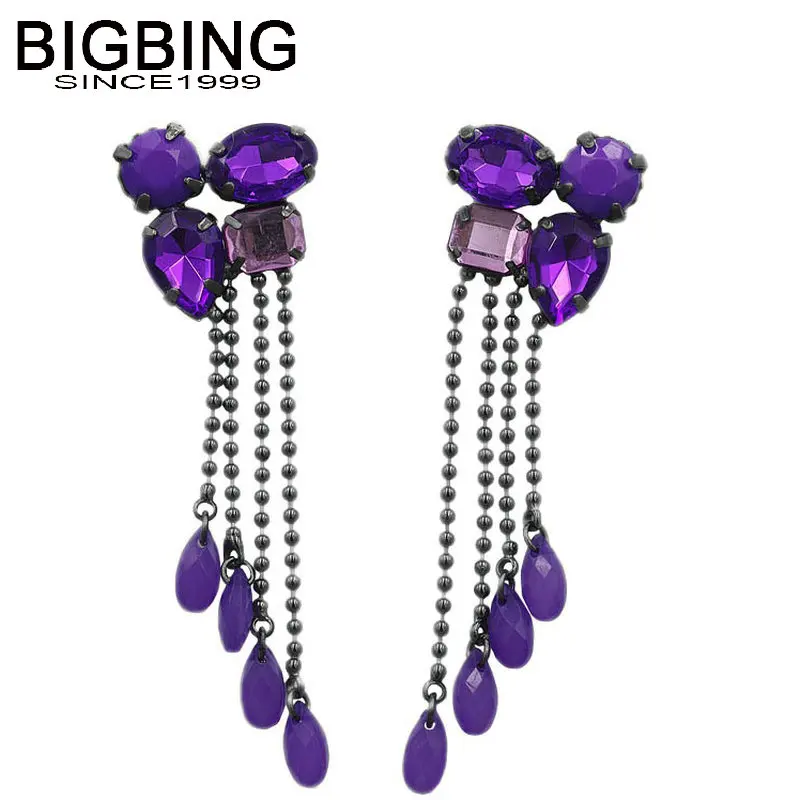 Ювелирные изделия S086 BIGBING модные черные серьги гвоздики с кисточками и