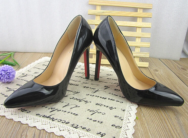 Europe America Sexy thin heel pumps women high heels red sole shoes black japanned leather pointed toe fashion high-heeled | Обувь