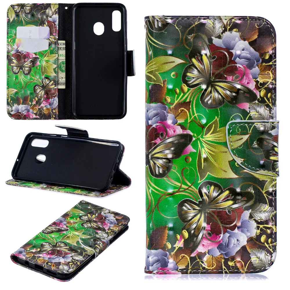 Глянцевая 3D кожаный чехол бумажник для телефона Fundas Samsung Galaxy A10 A20 A30 hoesje коробка tok