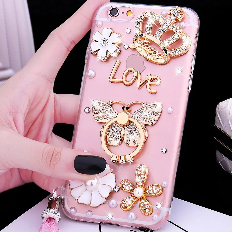 Чехол подставка для телефона iPhone 7 8 6S Plus XS Max XR X Diamond TPU чехол Samsung Galaxy J6 J8 2018 A70 A50 A60 A40