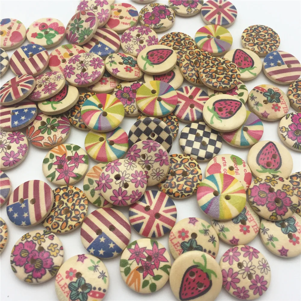 

1000pcs 18mm Natural With Mixed Patterns Wood Sewing Buttons Uk Usa Flag Button Embellishments Cardmaking Scrapbooking