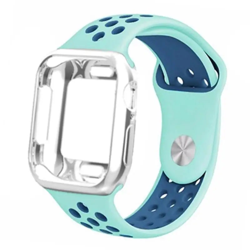 Стильный чехол + ремешок для apple watch Apple Watch band 44 мм 38 iwatch 42 40 спортивный силиконовый
