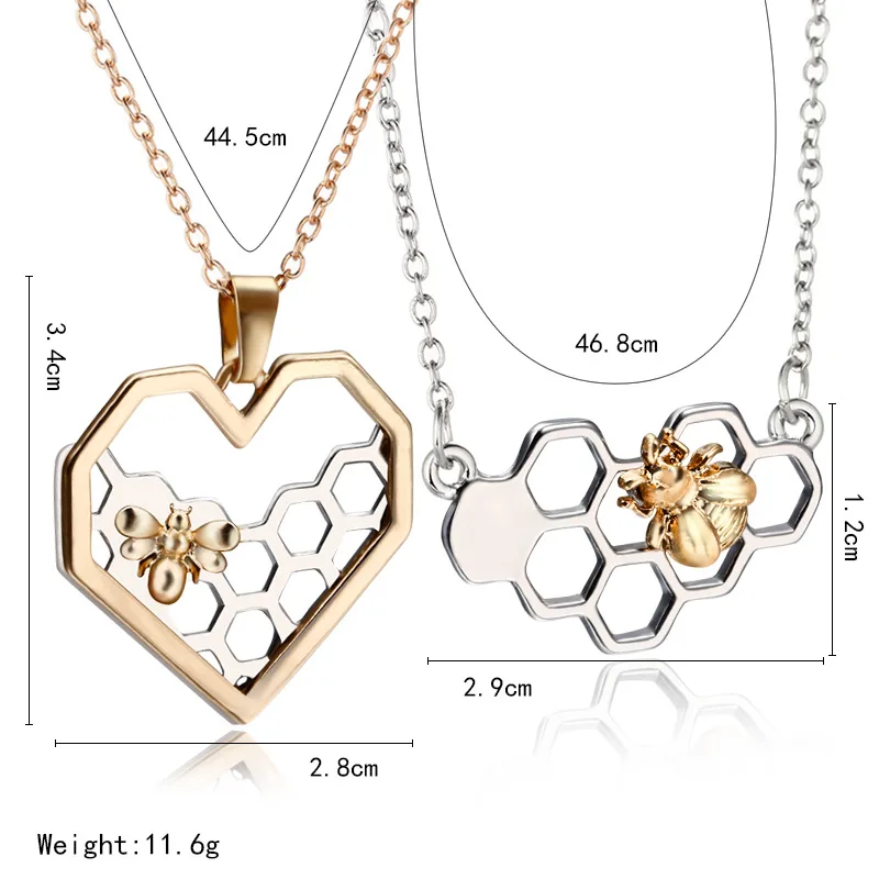 

WNGMNGL Fashion Gold Sliver Color Choker Necklace Elegant Statement Bee honeycomb Heart Long Pendant Necklace For Women Jewelry