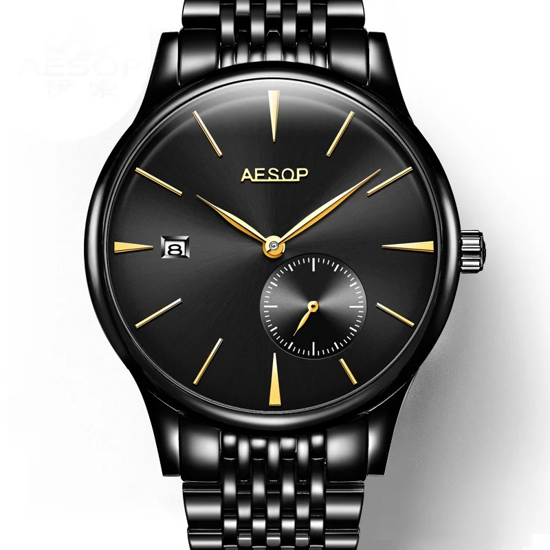 9036S black black AESOP ультра тонкие 8,5 мм классические простые часы мужские серебристые золотые минималистичные мужские часы полностью стальные часы Relogio Masculino - Цвет: 9036S black black