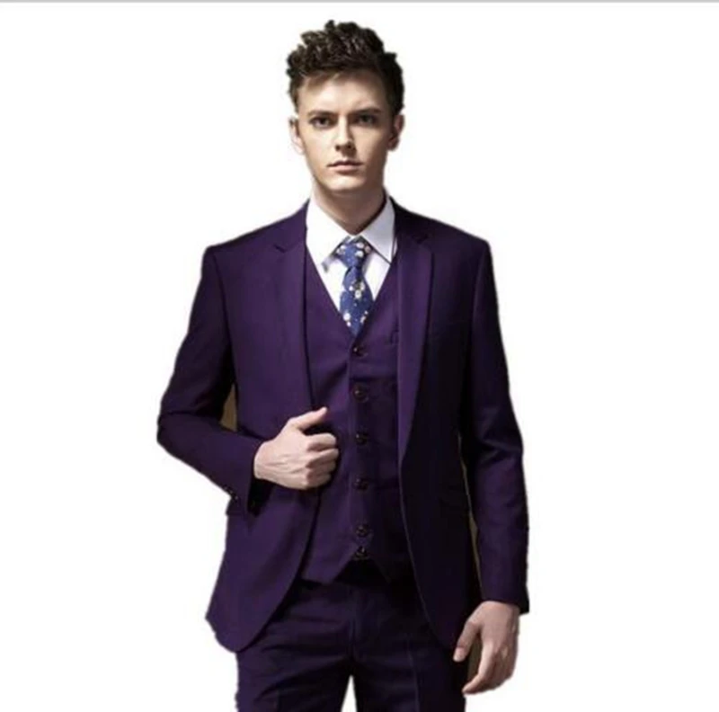 

Custom Purple Wedding Groom Tuxedos Groomsmen Best Man Suit Party Prom Business Tuxedos C150